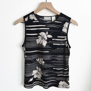 Liz Claiborne Top Womens Small Black Tropical‎ 100% Silk Coconut Girl Beach 90s